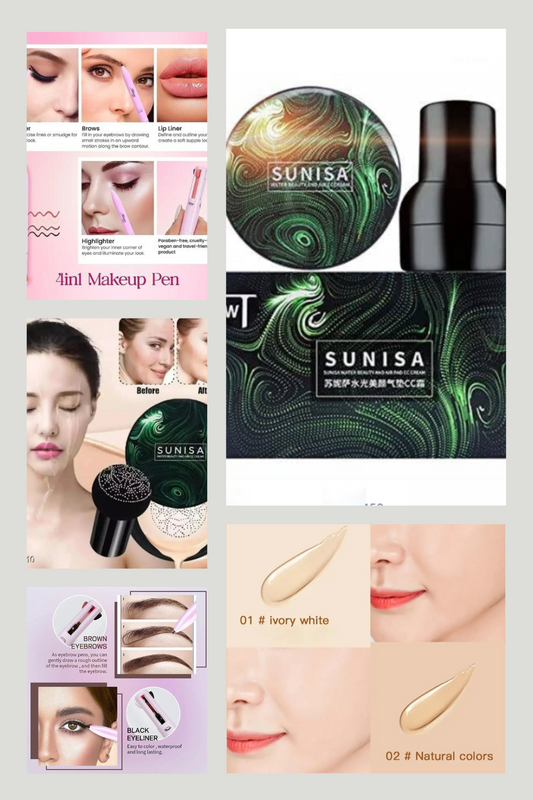 Eid Offer SUNISA Foundation Base Water proof with Sponge & 4 in 1 makeup pen