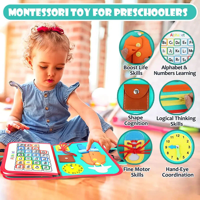 Busy Board Montessori Toys for Toddler Sensory Board for Learning Fine Motor Skills Early Education learing Toys for Boys Girls