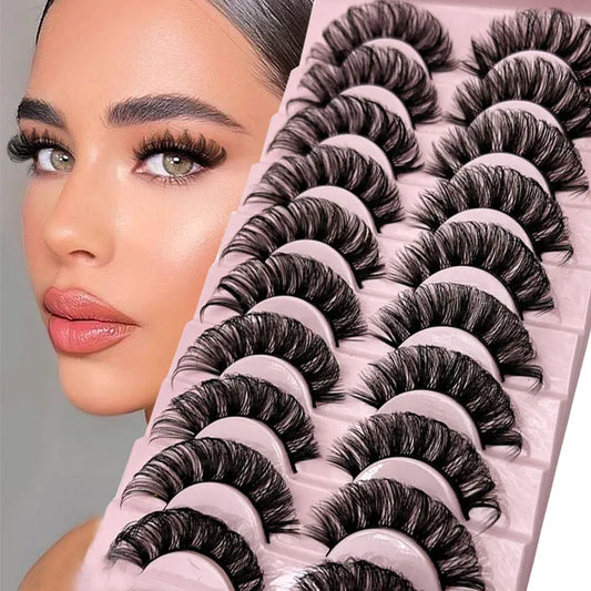 Russian Strip Lashes 10-pairs Fluffy Mink Lashes 3D False Eyelashes Russian Volume Eyelashes Fake Eyelashes Giveaway Makeup