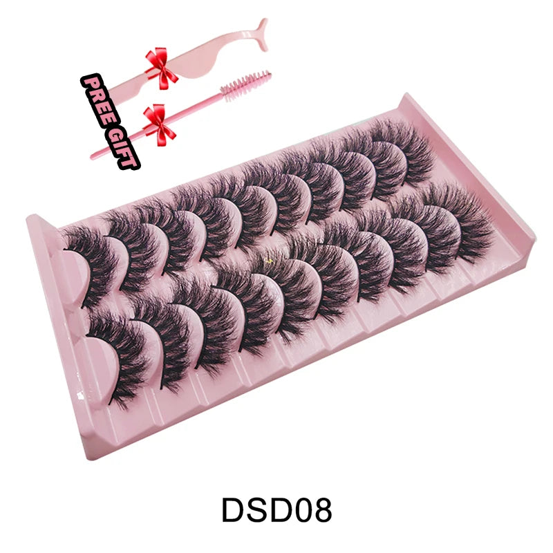 Russian Strip Lashes 10-pairs Fluffy Mink Lashes 3D False Eyelashes Russian Volume Eyelashes Fake Eyelashes Giveaway Makeup