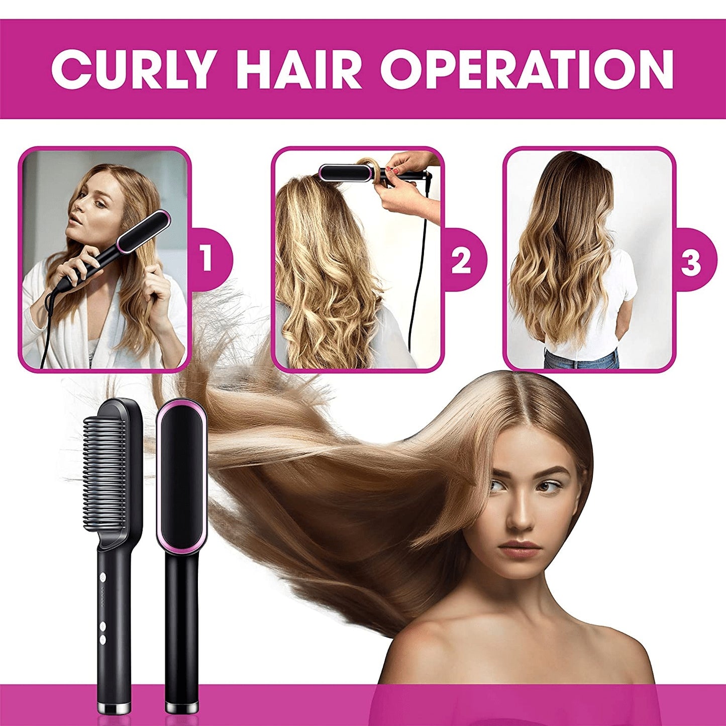 2-in-1 Hair Styling Comb Straightener Hair Brush.